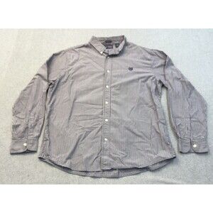 Chaps Shirt Men's XL Blue Grey Striped Custom Fit Button Front Long Sleeve READ